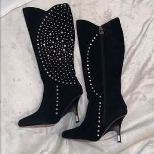 SOLD - Kathy Van Zealand Black suede heeled boots